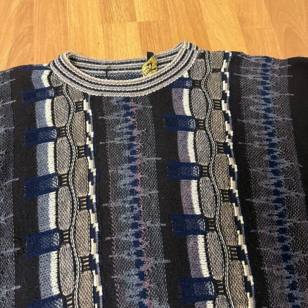 Men's Vintage 90's Alan Stuart Blue Gray 3D Knit Pullover Crewneck Sweater Sz XL